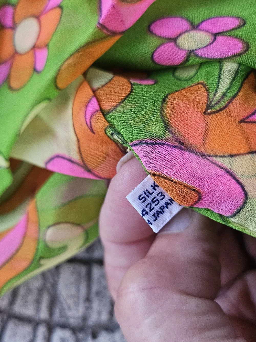 Vintage All Silk Made In Japan Retro Green Pink Floral Paisley Infinity Scarf